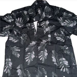 Uniqlo Shirt Men Sz M Palm Button Up Short Sleeve Black Leaf Summer Beach Tree